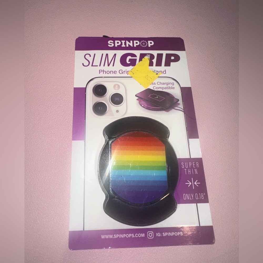 New in Box Slim Grip Spin Pop Phone Grip - Wireless Charging Compatible Rainbow